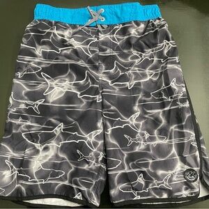 Zero Xposur swim trunks. Black and white Sharks size kids xl 18-20